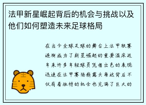 法甲新星崛起背后的机会与挑战以及他们如何塑造未来足球格局